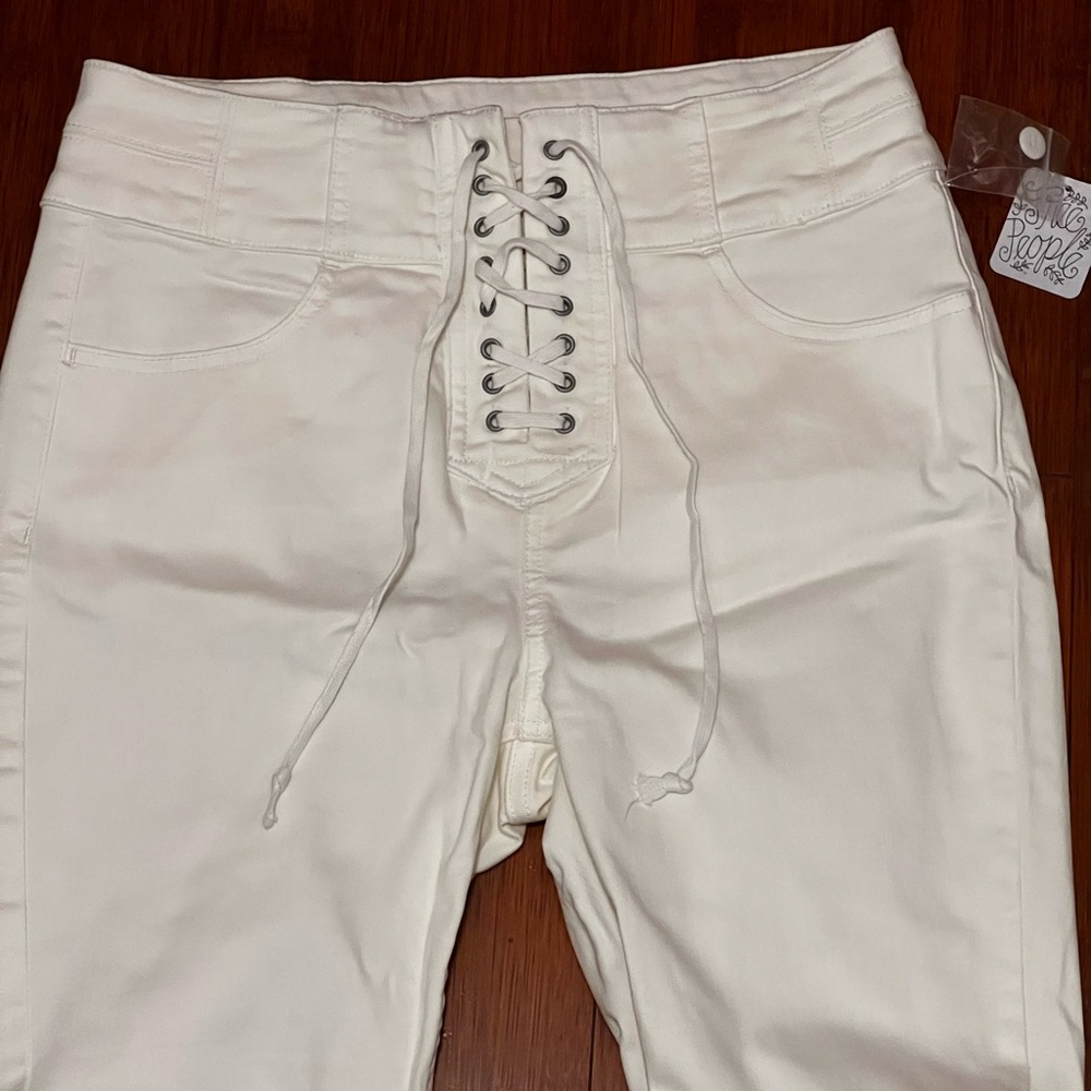 Free People We The Free Lace-Up White High-Rise Skinny Jeans Size 29